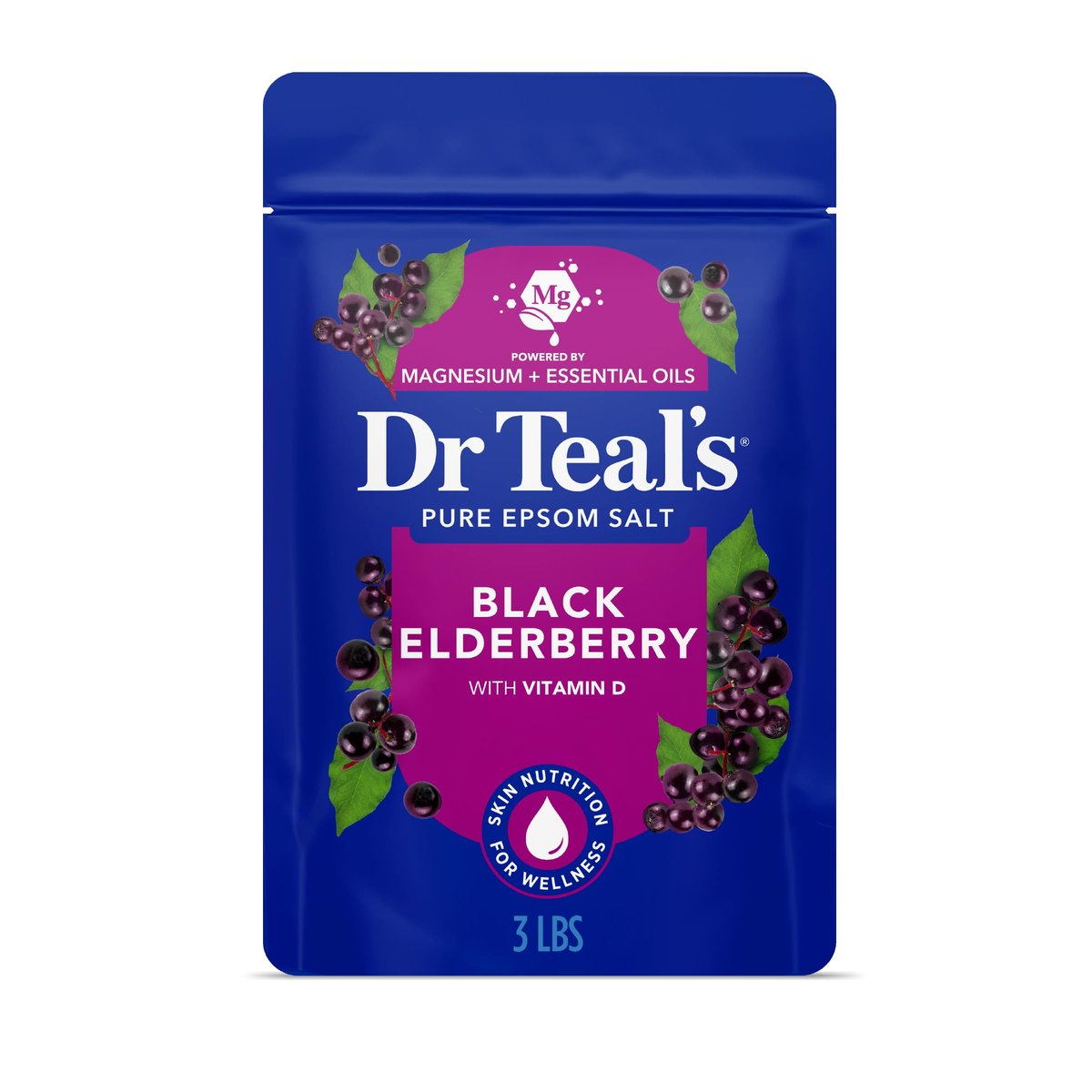 Dr Teal's Bittersalz mit Magnesium und Holunderbeere & Vitamin D – 1,36 kg