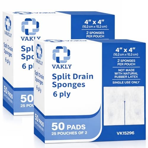 Vakly Split-Kompresse 10x10 cm steril 6-lagig (100 Stück) – Vorgeschnittene, saugfähige Mullkompressen für Wundversorgung, IV-Leitungen & Erste Hilfe