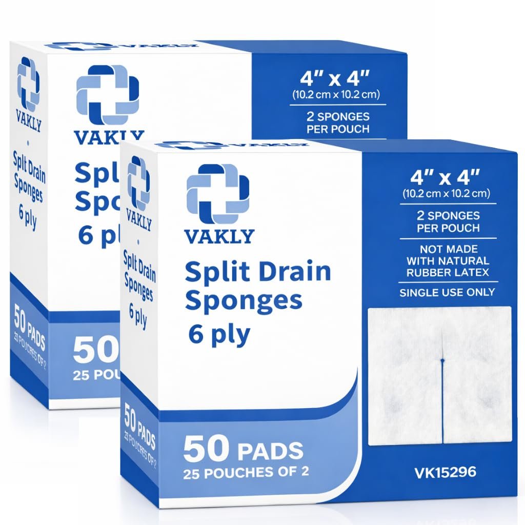 Vakly Split-Kompresse 10x10 cm steril 6-lagig (100 Stück) – Vorgeschnittene, saugfähige Mullkompressen für Wundversorgung, IV-Leitungen & Erste Hilfe