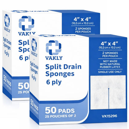 Vakly Split-Kompresse 10x10 cm steril 6-lagig (100 Stück) – Vorgeschnittene, saugfähige Mullkompressen für Wundversorgung, IV-Leitungen & Erste Hilfe