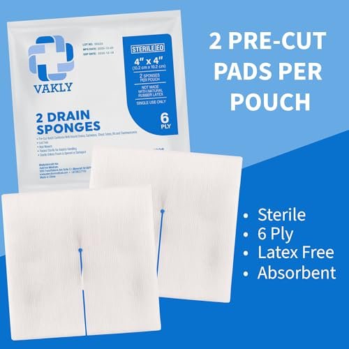 Vakly Split-Kompresse 10x10 cm steril 6-lagig (100 Stück) – Vorgeschnittene, saugfähige Mullkompressen für Wundversorgung, IV-Leitungen & Erste Hilfe