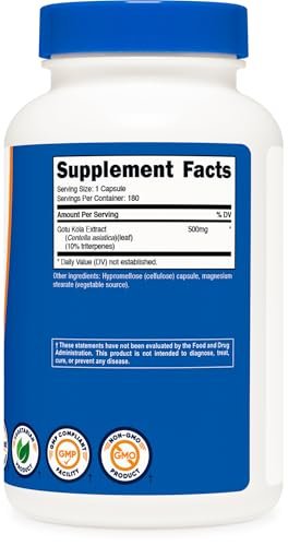 Nutricost Gotu Kola 500 mg – 180 Kapseln, vegetarisch, glutenfrei, nicht-GVO