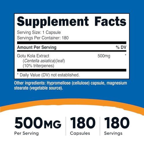 Nutricost Gotu Kola 500 mg – 180 Kapseln, vegetarisch, glutenfrei, nicht-GVO
