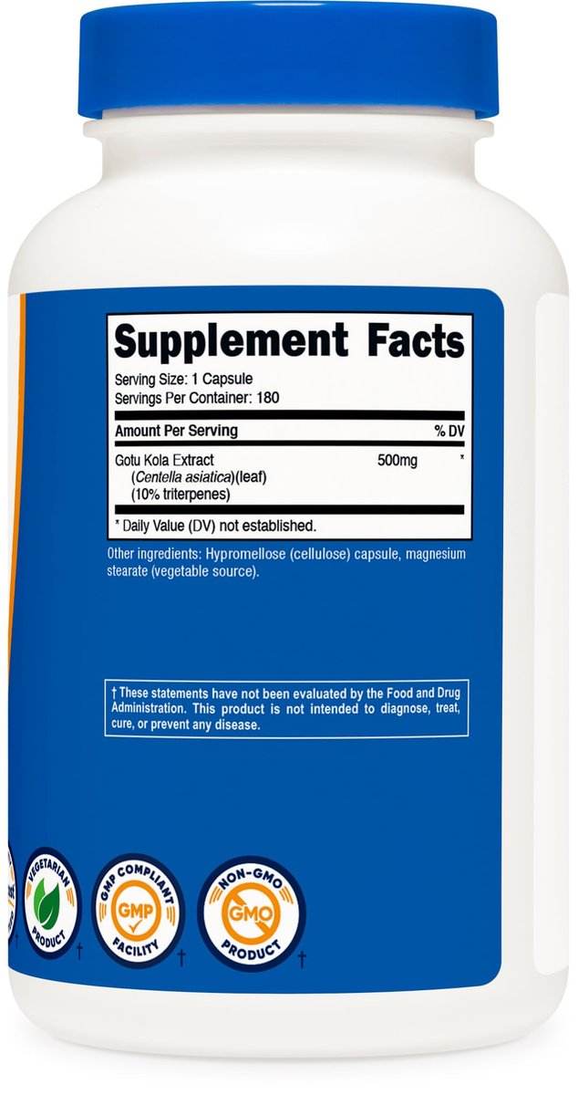 Nutricost Gotu Kola 500 mg – 180 Kapseln, vegetarisch, glutenfrei, nicht-GVO