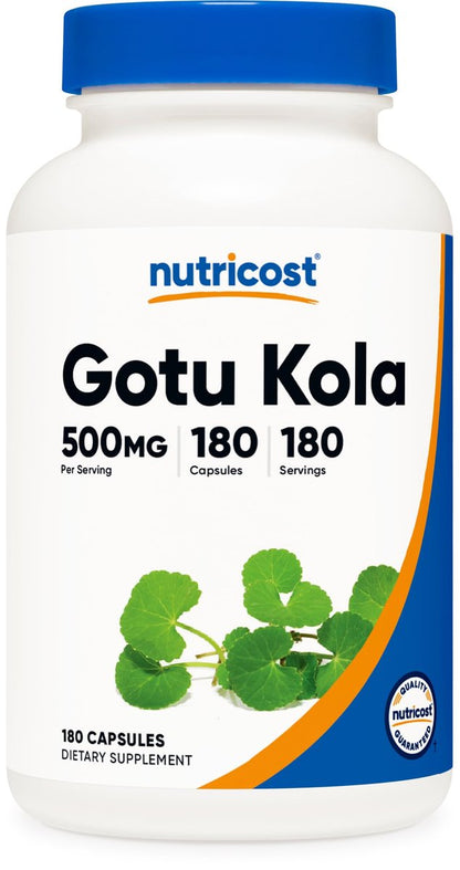 Nutricost Gotu Kola 500 mg – 180 Kapseln, vegetarisch, glutenfrei, nicht-GVO