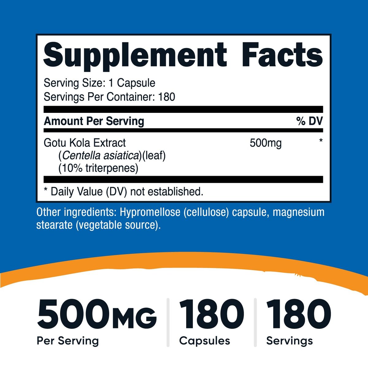 Nutricost Gotu Kola 500 mg – 180 Kapseln, vegetarisch, glutenfrei, nicht-GVO