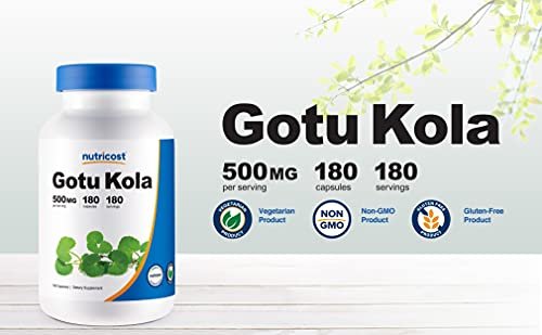 Nutricost Gotu Kola 500 mg – 180 Kapseln, vegetarisch, glutenfrei, nicht-GVO
