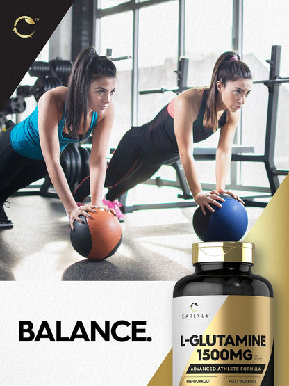 Carlyle L-Glutamin Kapseln | 1500 mg | 240 Stück | Fortschrittliche Athletenformel | Vor und nach dem Training | Non-GMO, glutenfrei