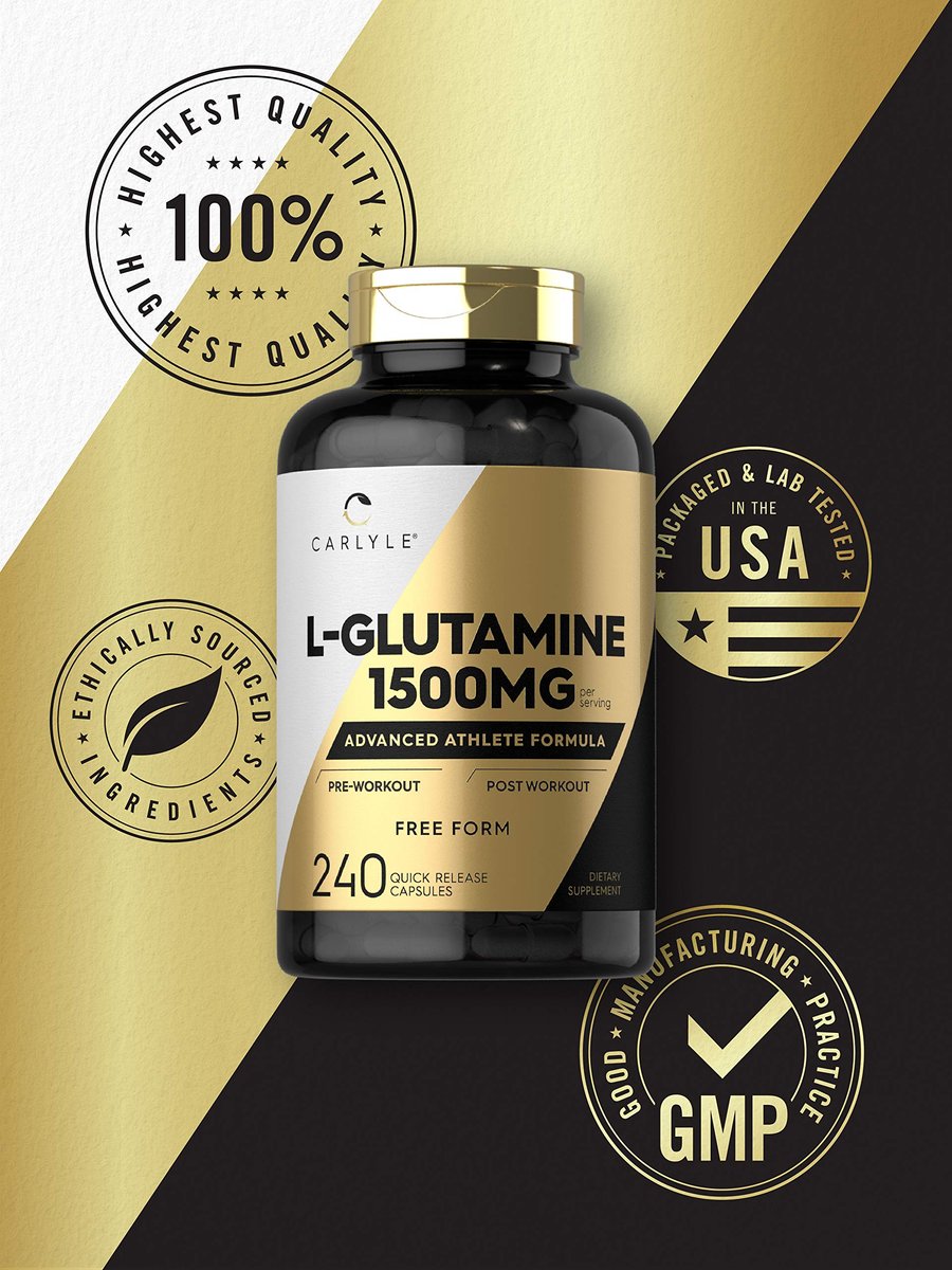 Carlyle L-Glutamin Kapseln | 1500 mg | 240 Stück | Fortschrittliche Athletenformel | Vor und nach dem Training | Non-GMO, glutenfrei