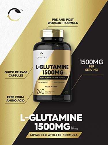 Carlyle L-Glutamin Kapseln | 1500 mg | 240 Stück | Fortschrittliche Athletenformel | Vor und nach dem Training | Non-GMO, glutenfrei