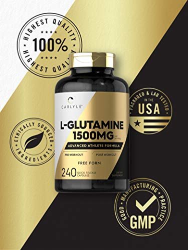 Carlyle L-Glutamin Kapseln | 1500 mg | 240 Stück | Fortschrittliche Athletenformel | Vor und nach dem Training | Non-GMO, glutenfrei