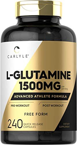Carlyle L-Glutamin Kapseln | 1500 mg | 240 Stück | Fortschrittliche Athletenformel | Vor und nach dem Training | Non-GMO, glutenfrei