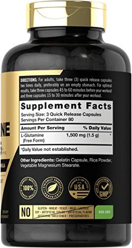 Carlyle L-Glutamin Kapseln | 1500 mg | 240 Stück | Fortschrittliche Athletenformel | Vor und nach dem Training | Non-GMO, glutenfrei