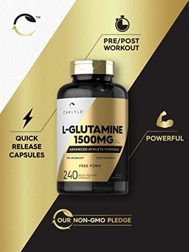 Carlyle L-Glutamin Kapseln | 1500 mg | 240 Stück | Fortschrittliche Athletenformel | Vor und nach dem Training | Non-GMO, glutenfrei