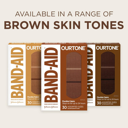 Band-Aid Brand Ourtone Adhesive Bandagen – Flexible Schutz & Pflege für kleine Schnitte & Schrammen, Quilt-Aid Pad für schmerzhafte Wunden, BR45, gemischte Größen, 30 Stück
