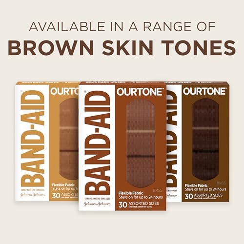 Band-Aid Brand Ourtone Pflaster – Flexible Wundversorgung für kleine Schnitt- und Schürfwunden, Quilt-Aid Pad für schmerzhafte Wunden, BR65, gemischte Größen, 30 Stück