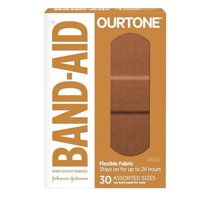 Band-Aid Brand Ourtone Adhesive Bandagen – Flexible Schutz & Pflege für kleine Schnitte & Schrammen, Quilt-Aid Pad für schmerzhafte Wunden, BR45, gemischte Größen, 30 Stück