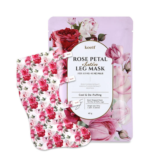 Petitfee Koelf Rose Petal Satin Leg Mask 1 Paar - Kühlende & abschwellende Beinmaske mit Arnika, Kürbis & Kaffeeextrakt für müde, geschwollene Beine
