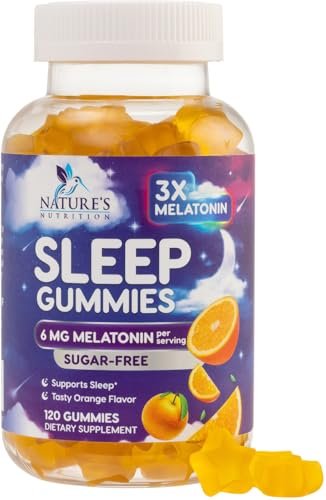 Melatonin Schlaf Gummies - 6 mg Melatonin pro Portion - Zuckerfreie Melatonin Gummis für Erwachsene - Extra starke Schlaf-Gummies - Unterstützt erholsamen Schlaf - Leckerer Orangen-Geschmack - 120 Gummies