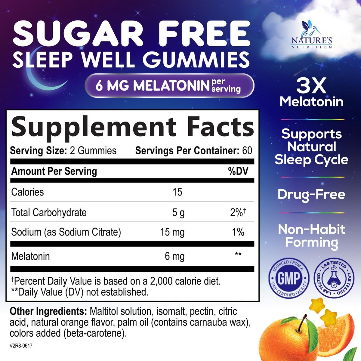 Melatonin Schlaf Gummies - 6 mg Melatonin pro Portion - Zuckerfreie Melatonin Gummis für Erwachsene - Extra starke Schlaf-Gummies - Unterstützt erholsamen Schlaf - Leckerer Orangen-Geschmack - 120 Gummies