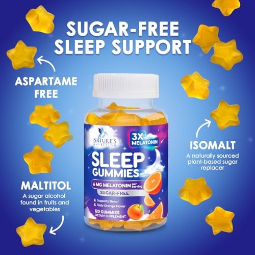 Melatonin Schlaf Gummies - 6 mg Melatonin pro Portion - Zuckerfreie Melatonin Gummis für Erwachsene - Extra starke Schlaf-Gummies - Unterstützt erholsamen Schlaf - Leckerer Orangen-Geschmack - 120 Gummies