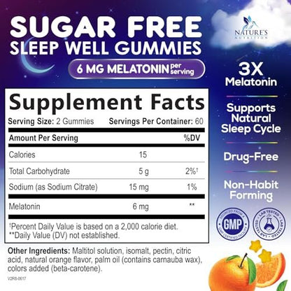 Melatonin Schlaf Gummies - 6 mg Melatonin pro Portion - Zuckerfreie Melatonin Gummis für Erwachsene - Extra starke Schlaf-Gummies - Unterstützt erholsamen Schlaf - Leckerer Orangen-Geschmack - 120 Gummies