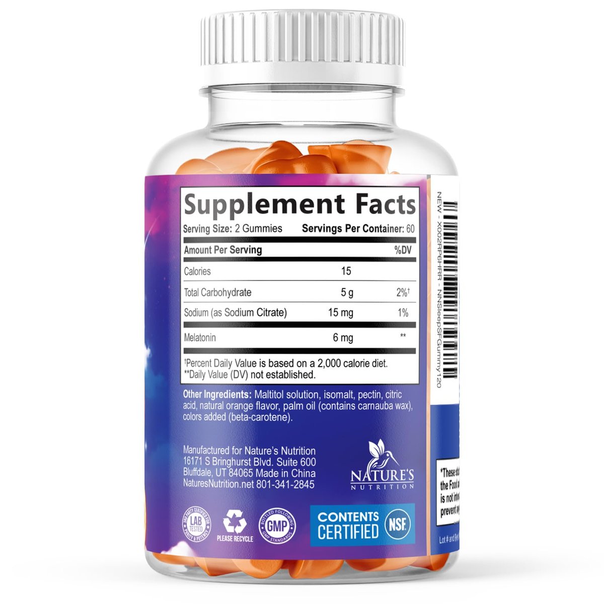 Melatonin Schlaf Gummies - 6 mg Melatonin pro Portion - Zuckerfreie Melatonin Gummis für Erwachsene - Extra starke Schlaf-Gummies - Unterstützt erholsamen Schlaf - Leckerer Orangen-Geschmack - 120 Gummies