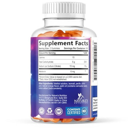 Melatonin Schlaf Gummies - 6 mg Melatonin pro Portion - Zuckerfreie Melatonin Gummis für Erwachsene - Extra starke Schlaf-Gummies - Unterstützt erholsamen Schlaf - Leckerer Orangen-Geschmack - 120 Gummies