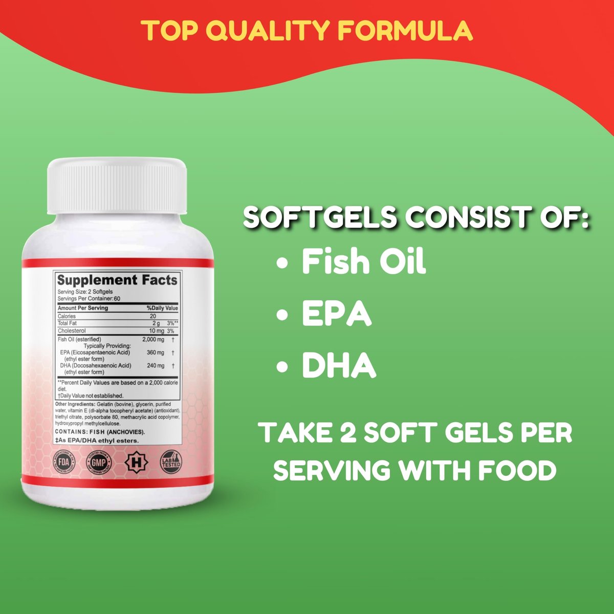 Halal Omega 3 Fischöl 2000mg – 60 Portionen, 120 Kapseln – Wild gefangen, gereinigt, Keto-freundlich, Nicht-GVO & Glutenfrei – Gehirn-, Herz- & Herz-Kreislauf-Unterstützung – Burpless Fischöl Omega 3 Nahrungsergänzungsmittel