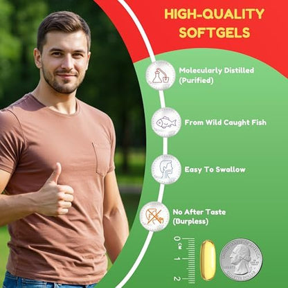 Halal Omega 3 Fischöl 2000mg – 60 Portionen, 120 Kapseln – Wild gefangen, gereinigt, Keto-freundlich, Nicht-GVO & Glutenfrei – Gehirn-, Herz- & Herz-Kreislauf-Unterstützung – Burpless Fischöl Omega 3 Nahrungsergänzungsmittel
