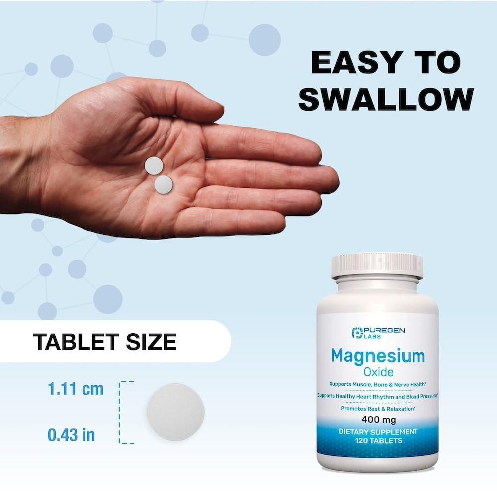 Magnesium 400mg Hochdosiert – Magnesiumoxid für Immunsystem, Muskelregeneration, Wadenkrämpfe und Entspannung – 120 Tabletten