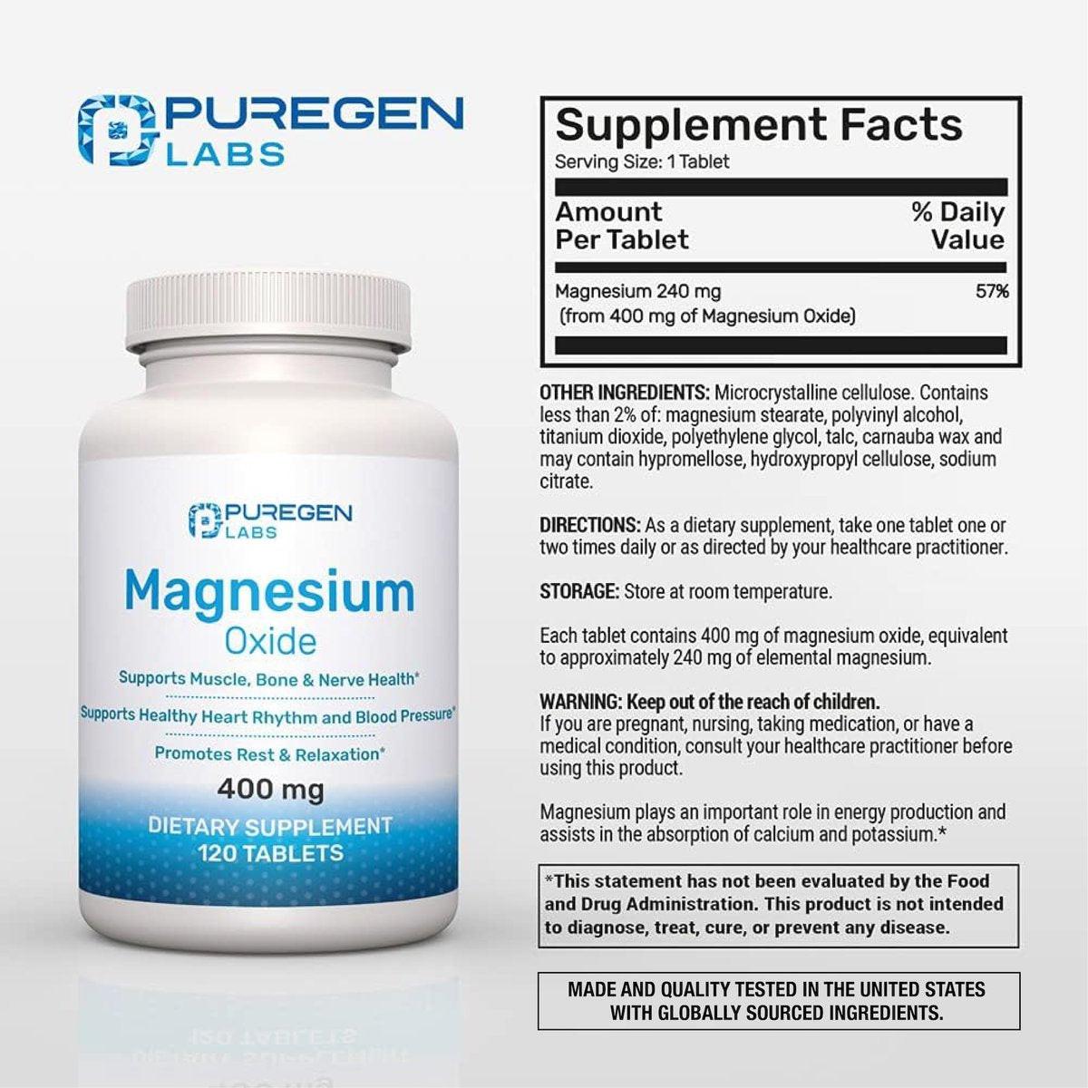 Magnesium 400mg Hochdosiert – Magnesiumoxid für Immunsystem, Muskelregeneration, Wadenkrämpfe und Entspannung – 120 Tabletten