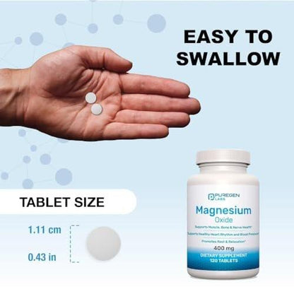 Magnesium 400mg Hochdosiert – Magnesiumoxid für Immunsystem, Muskelregeneration, Wadenkrämpfe und Entspannung – 120 Tabletten