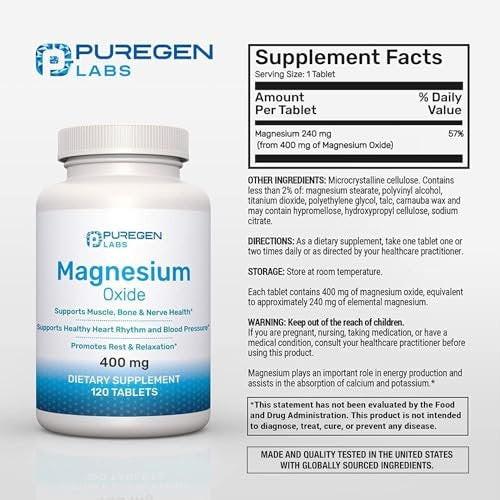 Magnesium 400mg Hochdosiert – Magnesiumoxid für Immunsystem, Muskelregeneration, Wadenkrämpfe und Entspannung – 120 Tabletten
