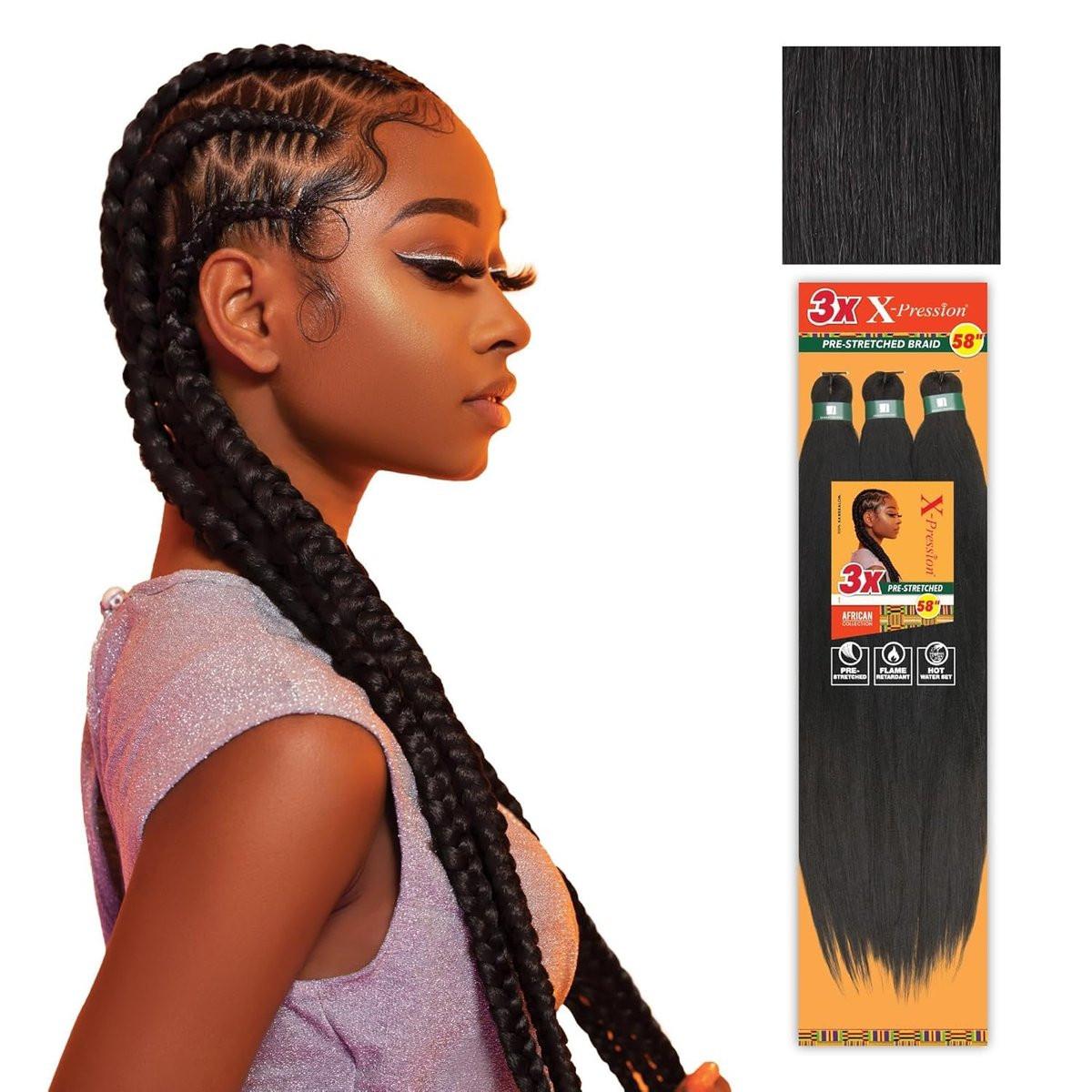 Sensationnal Braids XPRESSION 3X Pre-Stretched Braid 58 Zoll (5er-Pack, 1B Off Black)