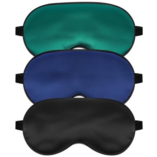 Seidenschlafmaske für erholsamen Schlaf mit verstellbarem Riemen - Satin-Blickdichte Schlafbrille für Männer & Frauen (Schwarz, Blau, Grün)