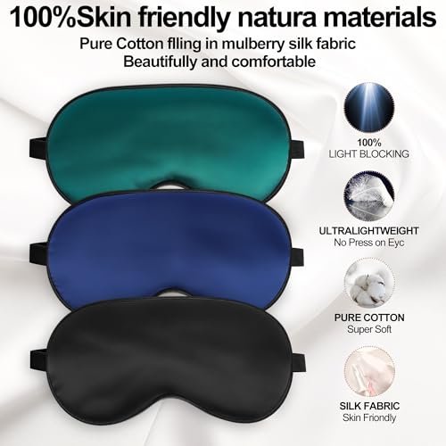 Seidenschlafmaske für erholsamen Schlaf mit verstellbarem Riemen - Satin-Blickdichte Schlafbrille für Männer & Frauen (Schwarz, Blau, Grün)