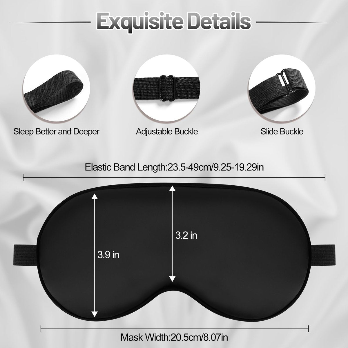 Seidenschlafmaske für erholsamen Schlaf mit verstellbarem Riemen - Satin-Blickdichte Schlafbrille für Männer & Frauen (Schwarz, Blau, Grün)