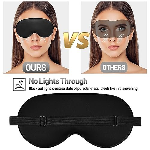 Seidenschlafmaske für erholsamen Schlaf mit verstellbarem Riemen - Satin-Blickdichte Schlafbrille für Männer & Frauen (Schwarz, Blau, Grün)