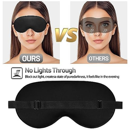 Seidenschlafmaske für erholsamen Schlaf mit verstellbarem Riemen - Satin-Blickdichte Schlafbrille für Männer & Frauen (Schwarz, Blau, Grün)