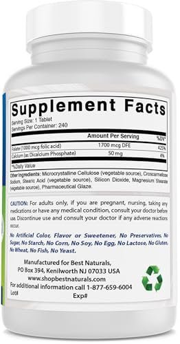 Best Naturals Folsäure 1000 mcg (Vitamin B9), 240 Tabletten