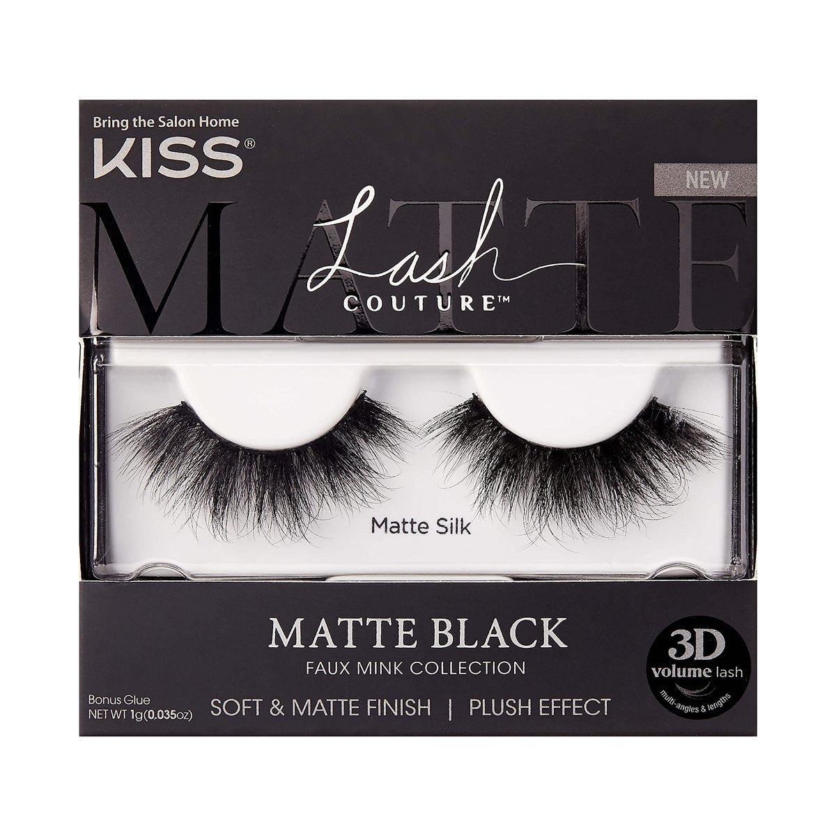 KISS Lash Couture Matte Black Faux Mink Collection Falsche Wimpern, 14 mm, 3D-Volumen, weiches & mattes Finish, Plüscheffekt, einfach anzubringen, wiederverwendbar, 1 Paar Fake Lashes, Stil 'Matte Silk'