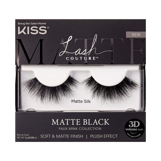 KISS Lash Couture Matte Black Faux Mink Collection Falsche Wimpern, 14 mm, 3D-Volumen, weiches & mattes Finish, Plüscheffekt, einfach anzubringen, wiederverwendbar, 1 Paar Fake Lashes, Stil 'Matte Silk'