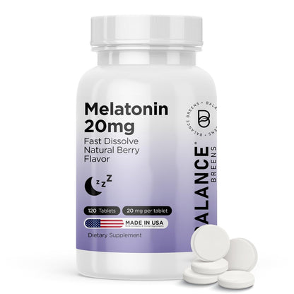 Melatonin 20mg Fast-Dissolve Tabletten - Hochdosiert, Schnellwirkend, Natürlicher Schlafunterstützung - Schlafhilfe für Erwachsene - Nicht benommen, Arzneimittelfrei - 120 Schlafpastillen (120 Stück)