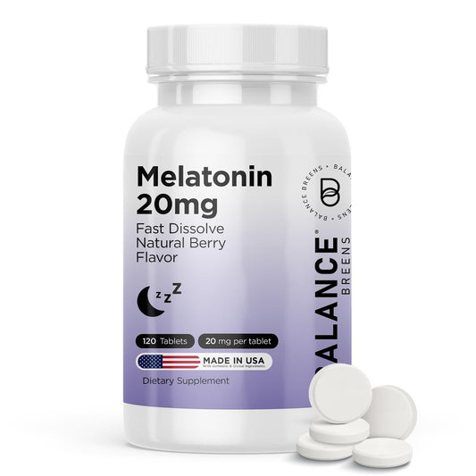 Melatonin 20mg Fast-Dissolve Tabletten - Hochdosiert, Schnellwirkend, Natürlicher Schlafunterstützung - Schlafhilfe für Erwachsene - Nicht benommen, Arzneimittelfrei - 120 Schlafpastillen (120 Stück)