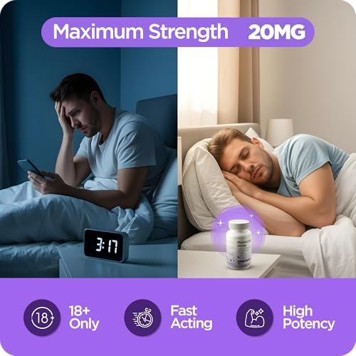 Melatonin 20mg Fast-Dissolve Tabletten - Hochdosiert, Schnellwirkend, Natürlicher Schlafunterstützung - Schlafhilfe für Erwachsene - Nicht benommen, Arzneimittelfrei - 120 Schlafpastillen (120 Stück)