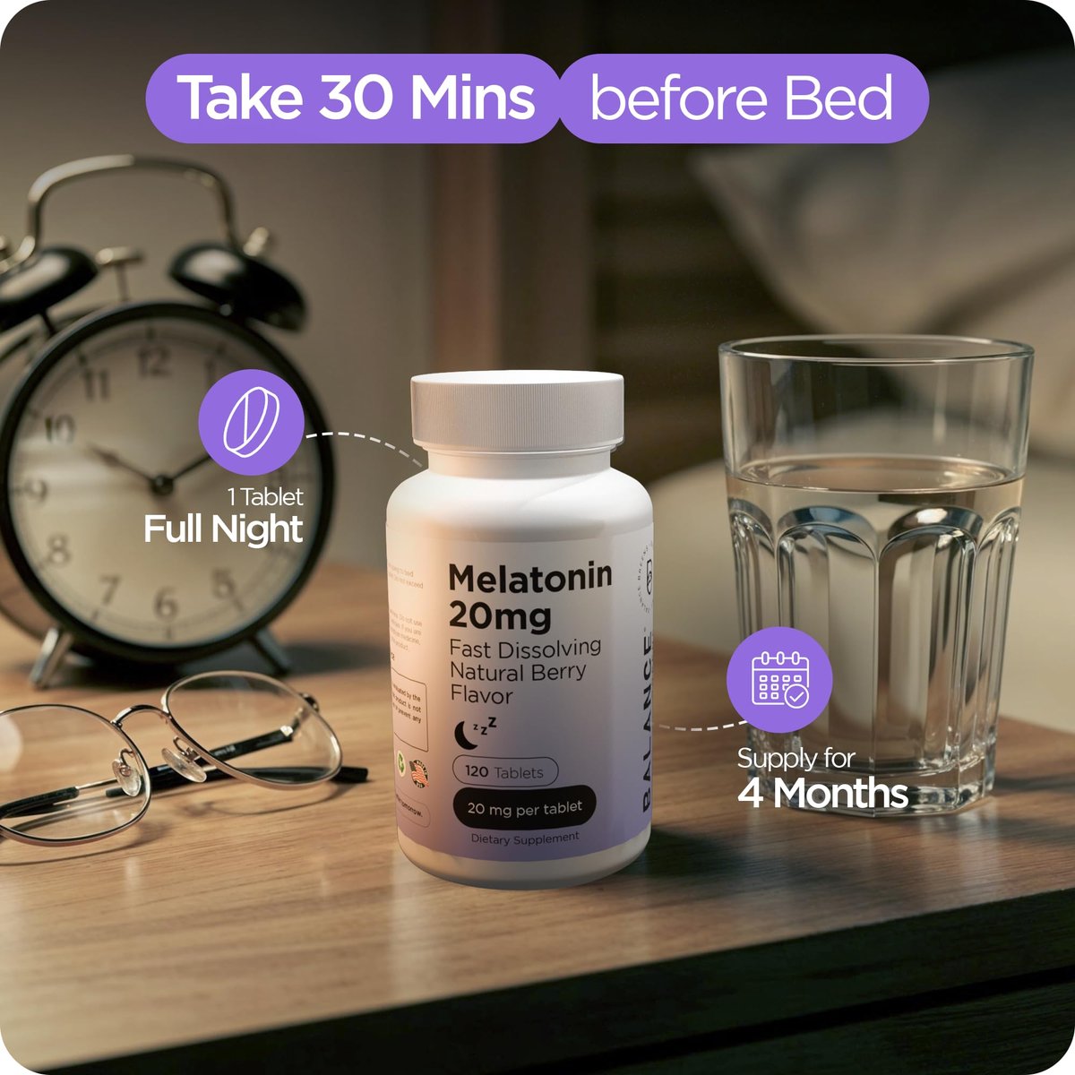 Melatonin 20mg Fast-Dissolve Tabletten - Hochdosiert, Schnellwirkend, Natürlicher Schlafunterstützung - Schlafhilfe für Erwachsene - Nicht benommen, Arzneimittelfrei - 120 Schlafpastillen (120 Stück)