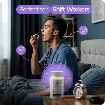 Melatonin 20mg Fast-Dissolve Tabletten - Hochdosiert, Schnellwirkend, Natürlicher Schlafunterstützung - Schlafhilfe für Erwachsene - Nicht benommen, Arzneimittelfrei - 120 Schlafpastillen (120 Stück)