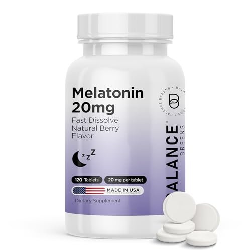 Melatonin 20mg Fast-Dissolve Tabletten - Hochdosiert, Schnellwirkend, Natürlicher Schlafunterstützung - Schlafhilfe für Erwachsene - Nicht benommen, Arzneimittelfrei - 120 Schlafpastillen (120 Stück)
