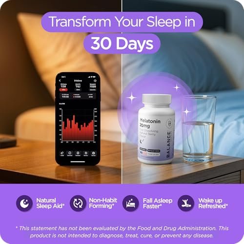 Melatonin 20mg Fast-Dissolve Tabletten - Hochdosiert, Schnellwirkend, Natürlicher Schlafunterstützung - Schlafhilfe für Erwachsene - Nicht benommen, Arzneimittelfrei - 120 Schlafpastillen (120 Stück)